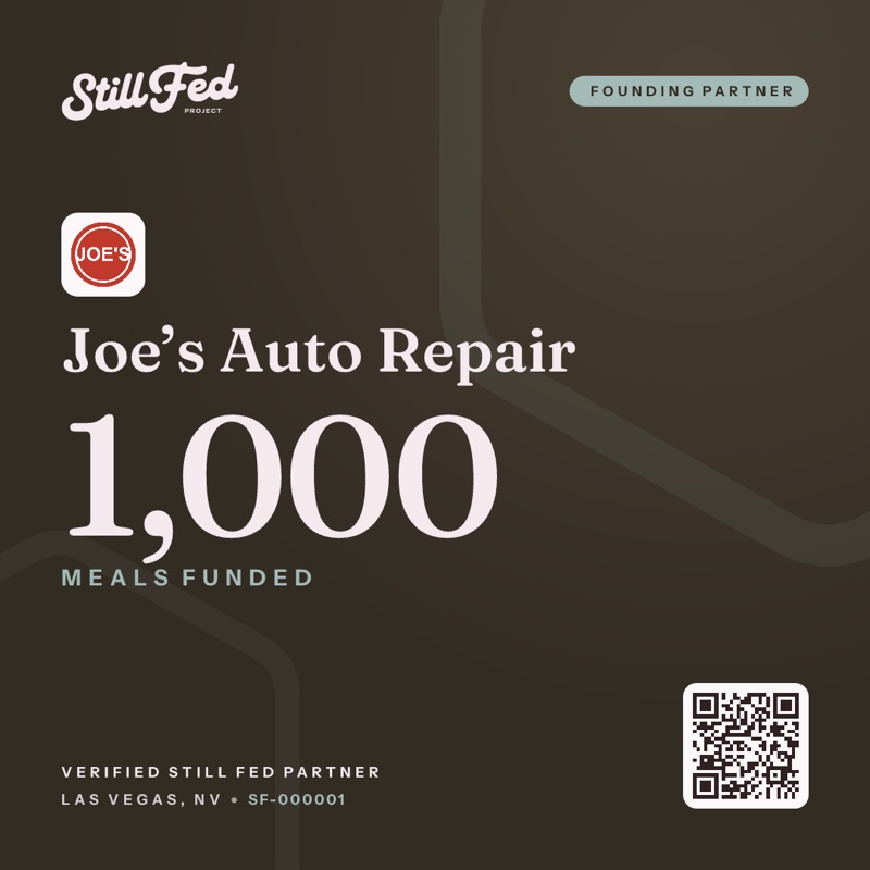 Instagram graphic: Joe's Auto Repair, 1,000 meals funded, Las Vegas, NV